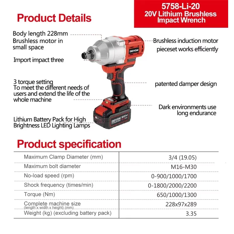 Devon 20V large torque three t - огляд і ціна Power Tools Impact
